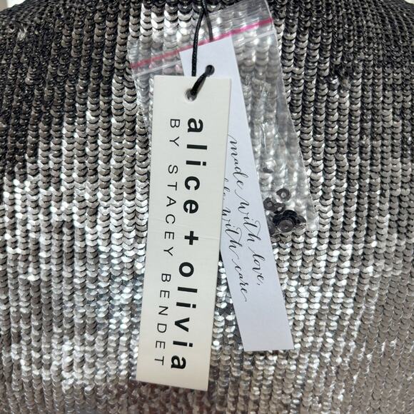 Alice + Olivia Anne Embellished Sequin Belted Wrap Dress Silver 0 NWT - Picture 8 of 10